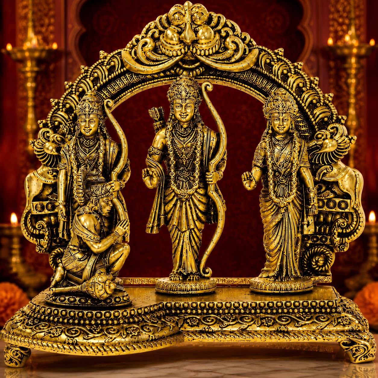 Rahadecor 100% Pure Brass Ram Darbar Statue 3 Inch (7.5cm) Ram Laxman Sita Hanuman Murti for Home Mandir, Pooja Room, Office Decor & Gifts, Religious Idol Figurine| 130g