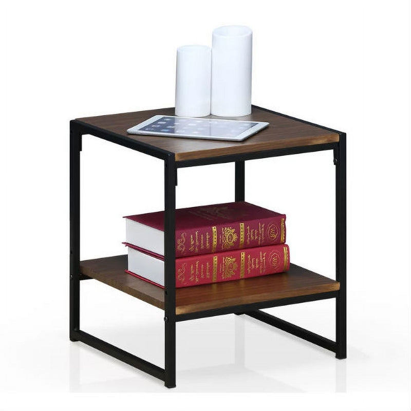 Modern Metal Frame End Table Nightstand Side Table with Brown Wood Top