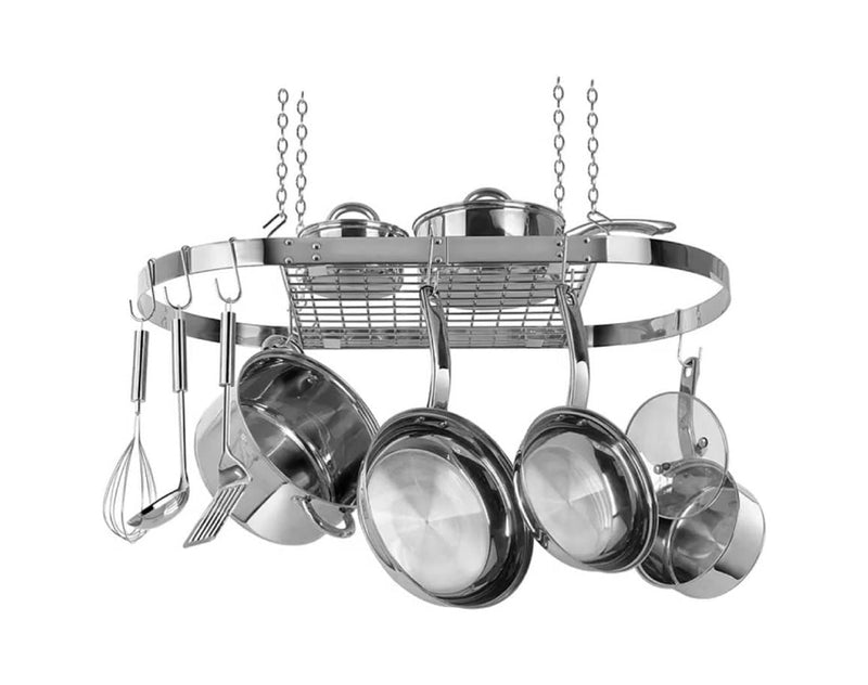 Modern Ceiling Mounted Stainless Steel Oval Hanging Pot Rack