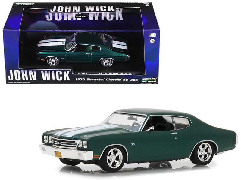 1970 Chevrolet Chevelle SS 396 Green with White Stripes "John Wick" (2014) Movie 1/43 Diecast Model Car by Greenlight