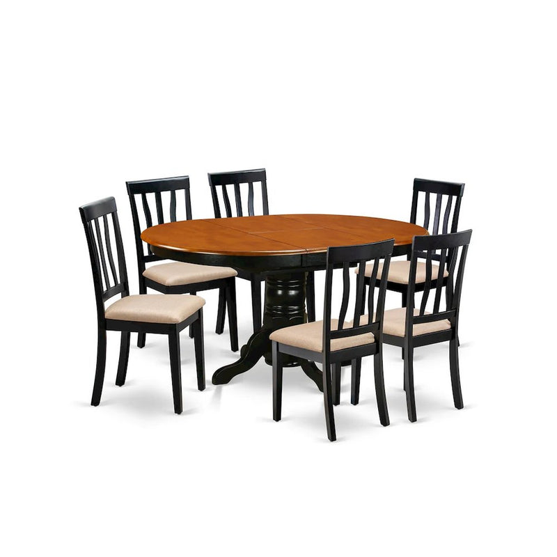 AVAT7-BLK-C Dining set - 7 Pcs with 6 Wooden Chairs