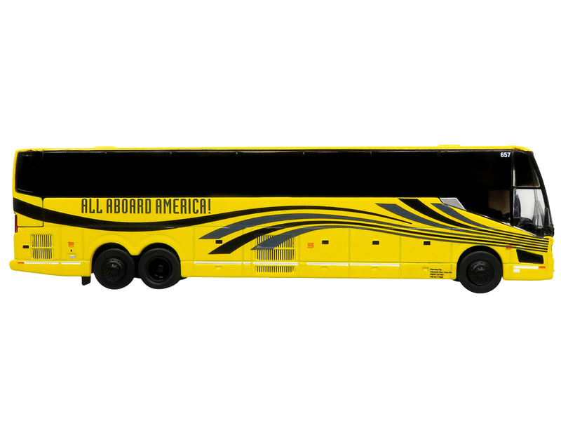 Prevost H3-45 Coach Bus "All Aboard America" Yellow with Graphics Limited Edition 1/87 (HO) Diecast Model by Iconic Replicas