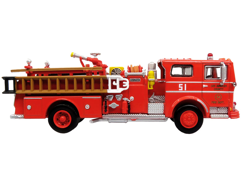 1973 Ward LaFrance Fire Engine "Los Angeles County Fire Department Engine 51" Red "5 Alarm" Series Limited Edition 1/87 (HO) Diecast Model by Iconic Replicas