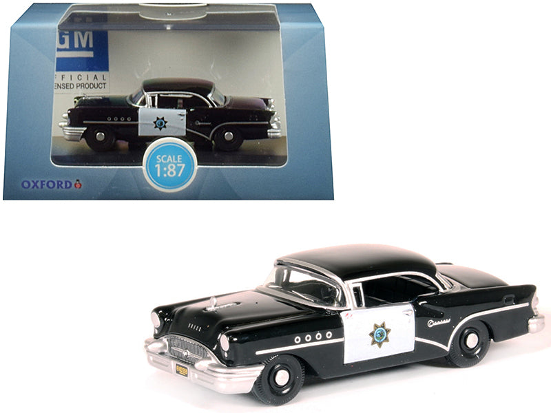 1955 Buick Century California Highway Patrol (CHP) Black 1/87 (HO) Scale Diecast Model Car by Oxford Diecast