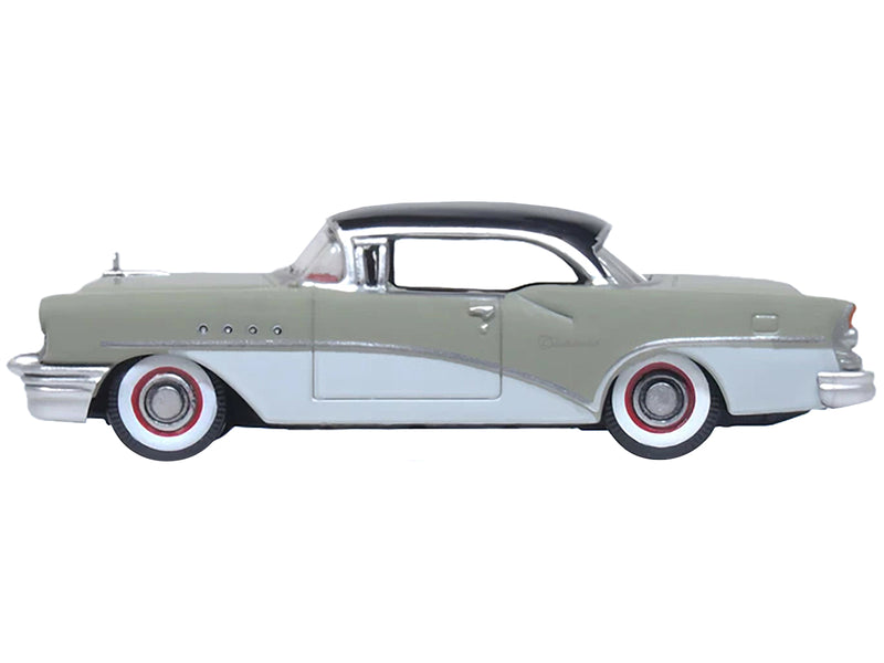 1955 Buick Century Windsor Gray and Dover White with Carlsbad Black Top 1/87 (HO) Scale Diecast Model Car by Oxford Diecast