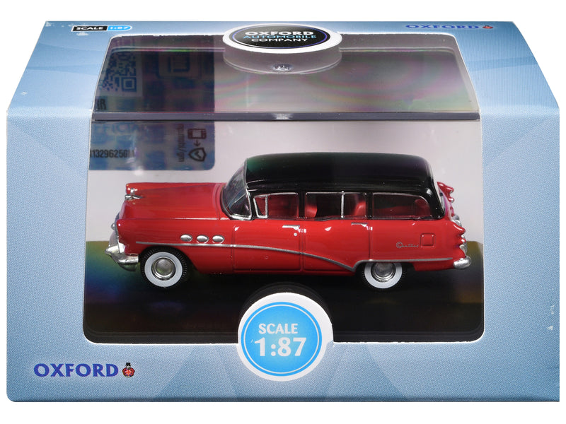 1954 Buick Century Estate Wagon Matador Red and Carlsbad Black with Red Interior 1/87 (HO) Scale Diecast Model Car by Oxford Diecast