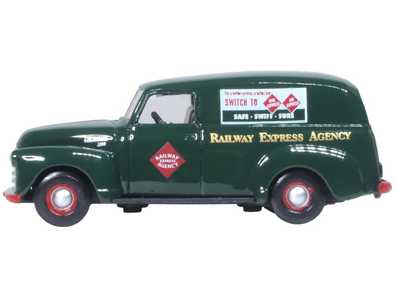 1950 Chevrolet Panel Van Railway Express Agency Dark Green 1/87 (HO) Scale Diecast Model Car by Oxford Diecast