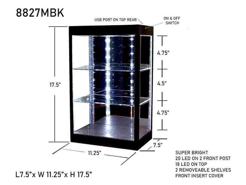 Showcase 3 Tier Display Case with Mirror Back Panel and LED Lights for 1/64-1/18  Scale Models