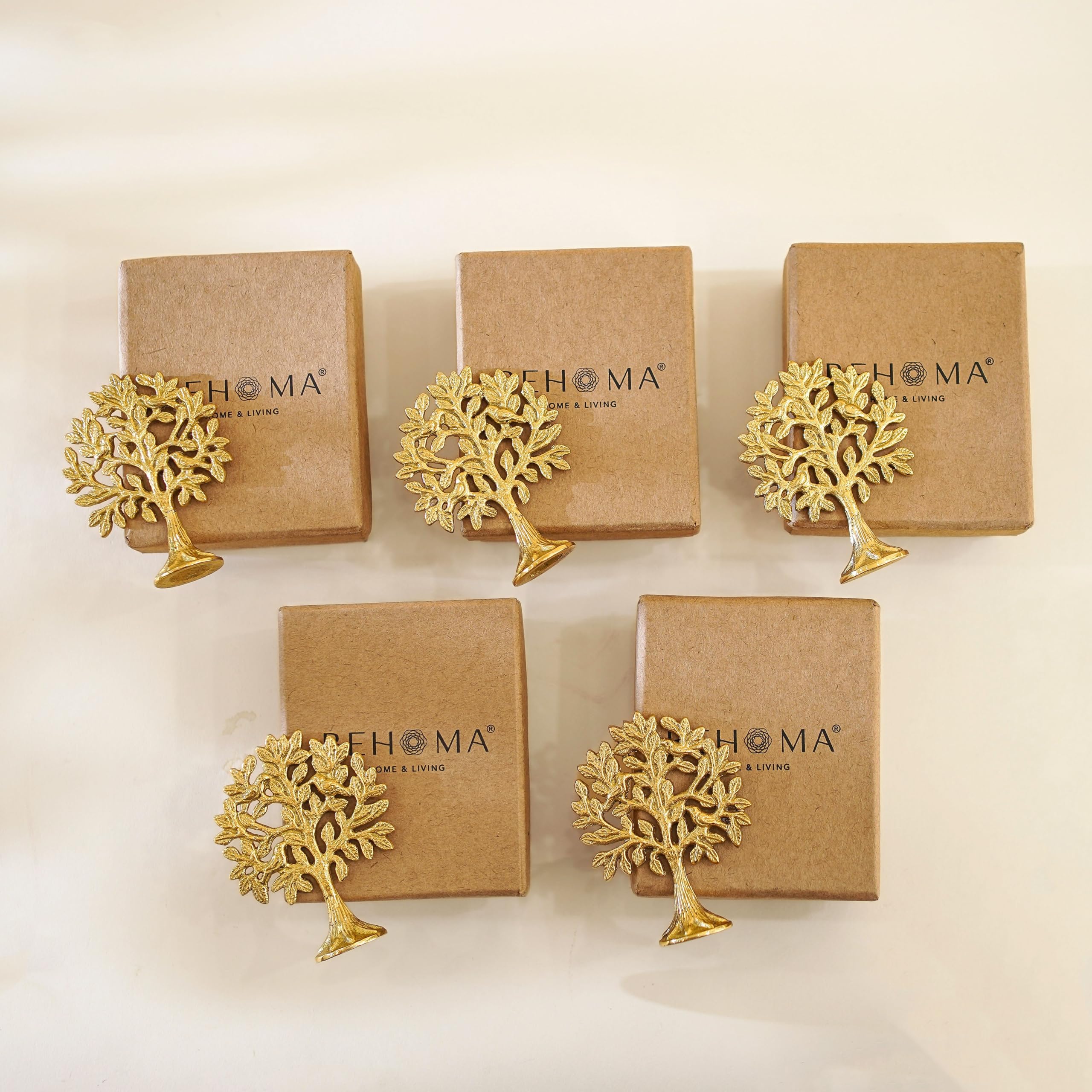 BEHOMA 100% Pure Brass (8.5 cm) Kalpvriksh Tree with Birds Set - Set of 5