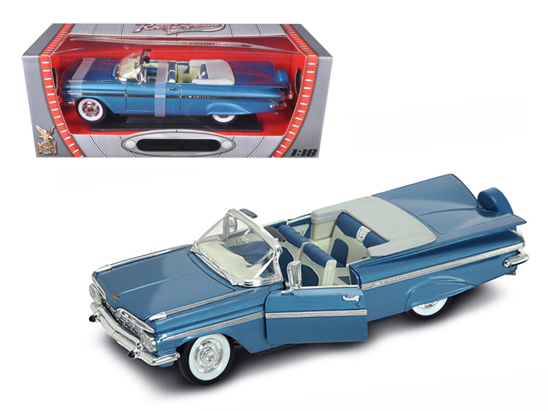 1959 Chevrolet Impala Convertible Blue 1/18 Diecast Model Car by Road Signature