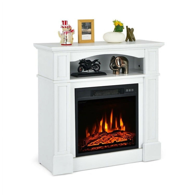 32 inch 1,400 Watt Electric TV Stand Fireplace with Shelf White