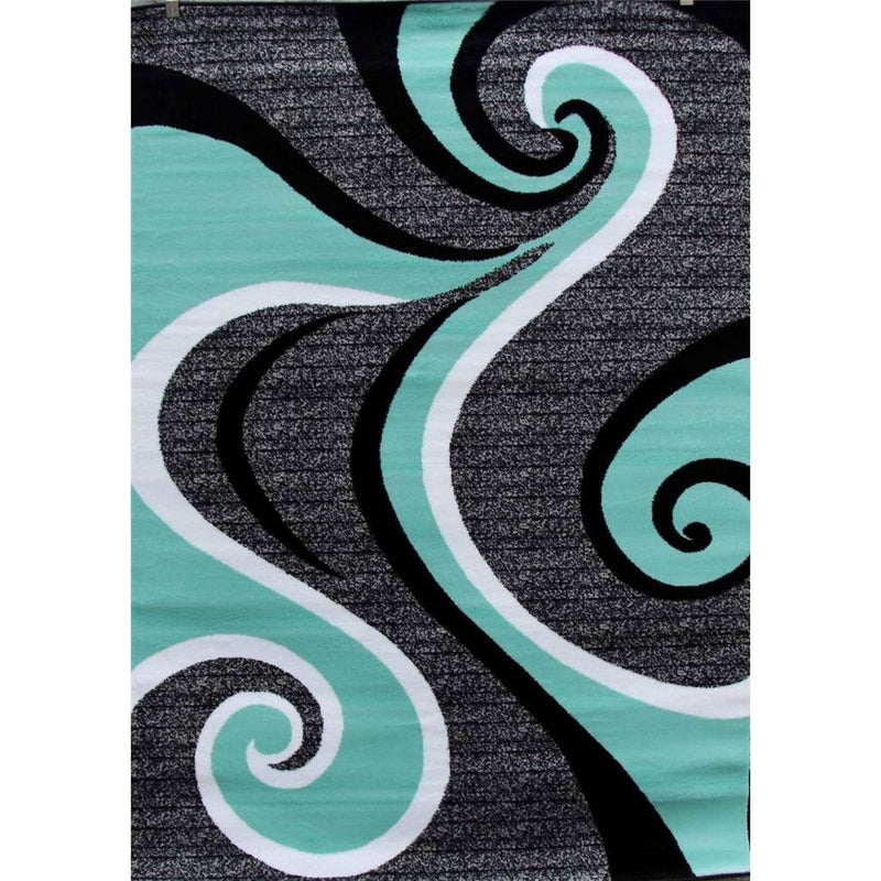 52 x 72 Modern Abstract Area Rug with Black Turquoise Swirl