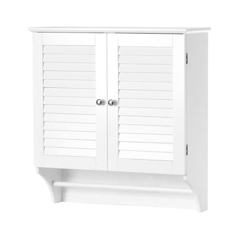 White Bathroom Wall Cabinet with 2 Louver Shutter Doors and Shelf