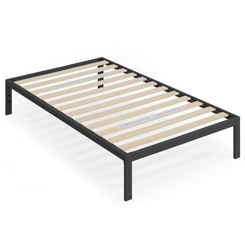 Twin Black Metal Platform Bed Frame with Wood Slats - 350 lbs Weight Capacity