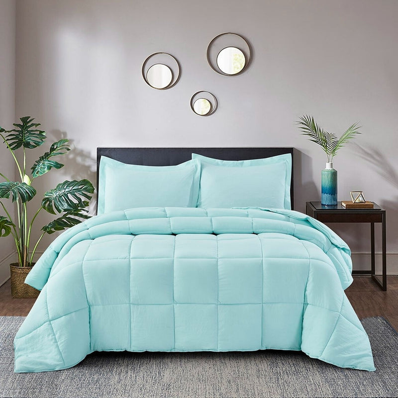 King Size Aqua 3 Piece Microfiber Reversible Comforter Set