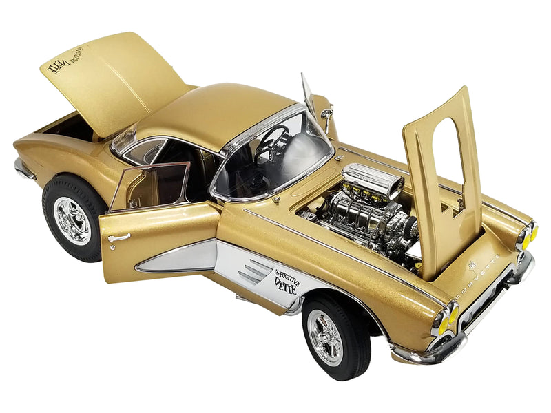 1961 Chevrolet Corvette Gasser Rat Fink's The Fugitive Vette Gold Metallic Limited Edition to 414 pieces Worldwide 1/18 Diecast Model Car by ACME