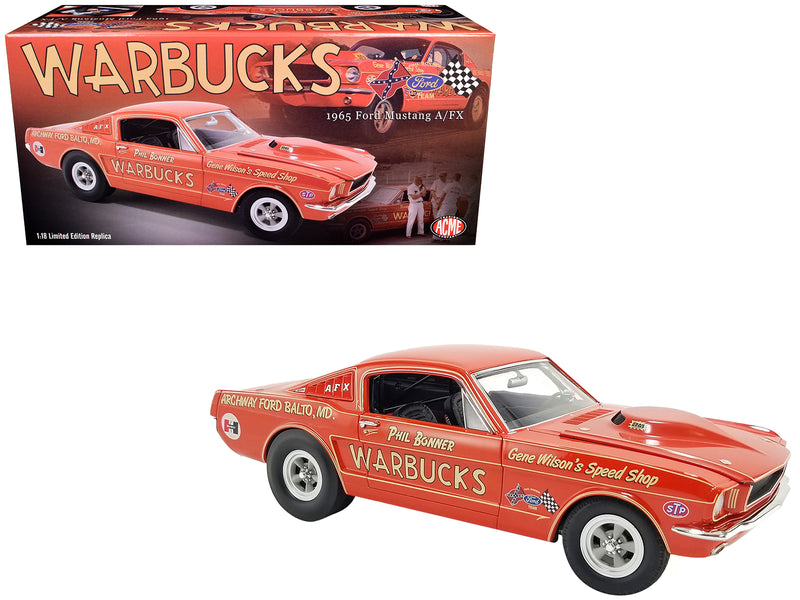 1965 Ford Mustang A/FX "Warbucks - Phil Bonner" Orange with Graphics Limited Edition to 372 pieces Worldwide 1/18 Diecast Model Car by ACME