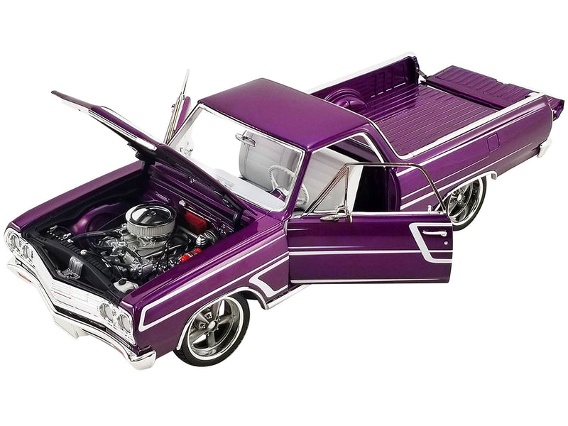 1965 Chevrolet El Camino SS Custom Cruiser Purple Metallic with White Graphics Limited Edition to 678 pieces Worldwide 1/18 Diecast Model Car by ACME