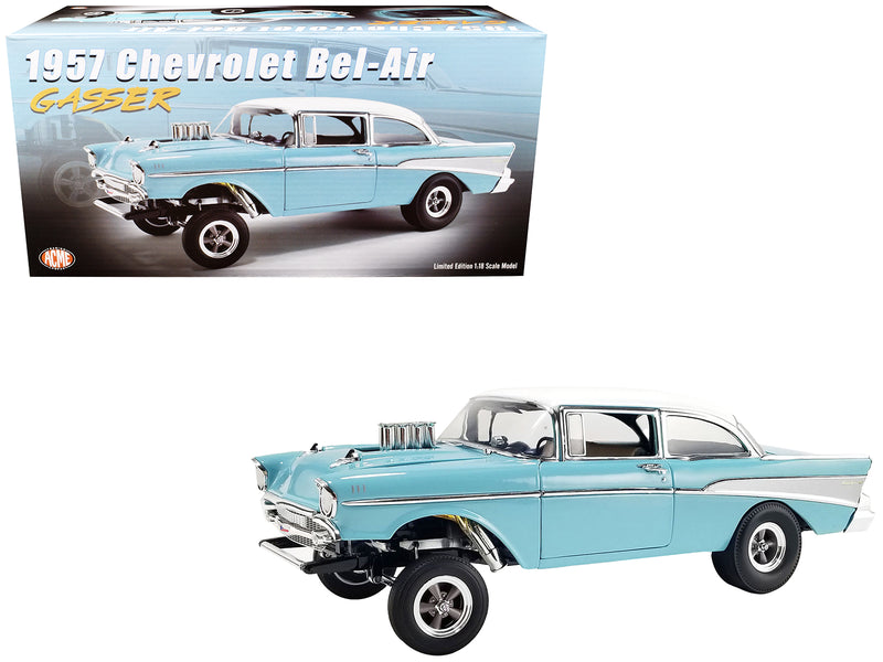 1957 Chevrolet Bel Air Gasser Light Blue with White Top Limited Edition to 390 pieces Worldwide 1/18 Diecast Model Car by ACME