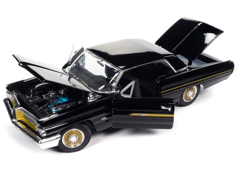 1962 Pontiac Grand Prix Fireball Roberts Edition Starlight Black with Gold Stripes 1/18 Diecast Model Car by Auto World