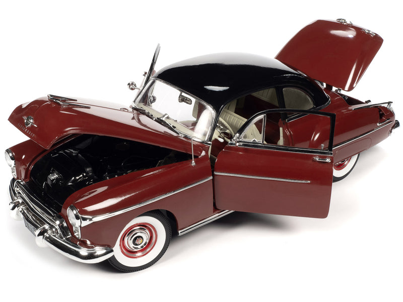 1950 Oldsmobile Rocket 88 Chariot Red with Black Top and Red and White Interior American Muscle Series 1/18 Diecast Model Car by Auto World