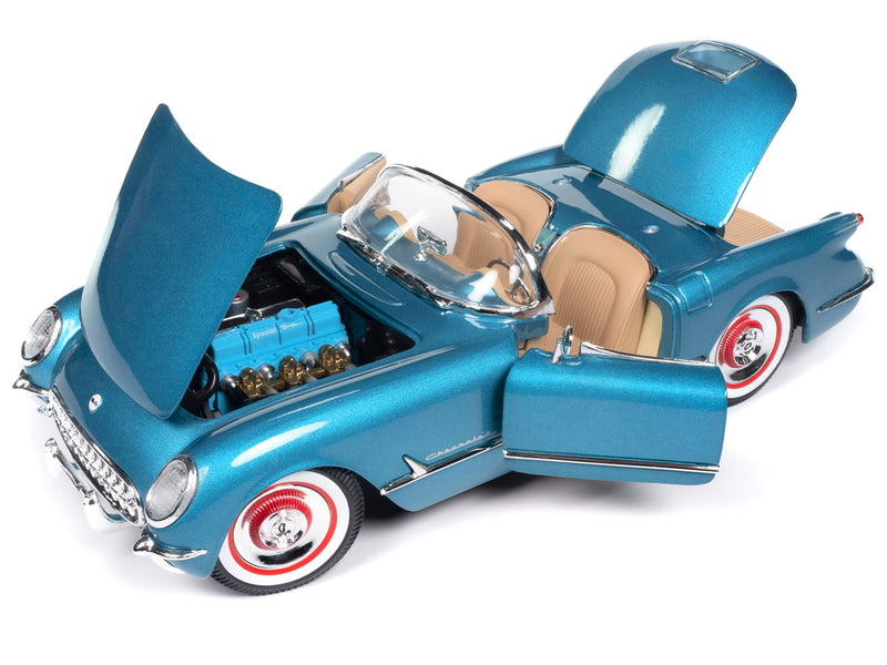 1954 Chevrolet Corvette Convertible Pennant Blue Metallic American Muscle Series 1/18 Diecast Model Car by Auto World