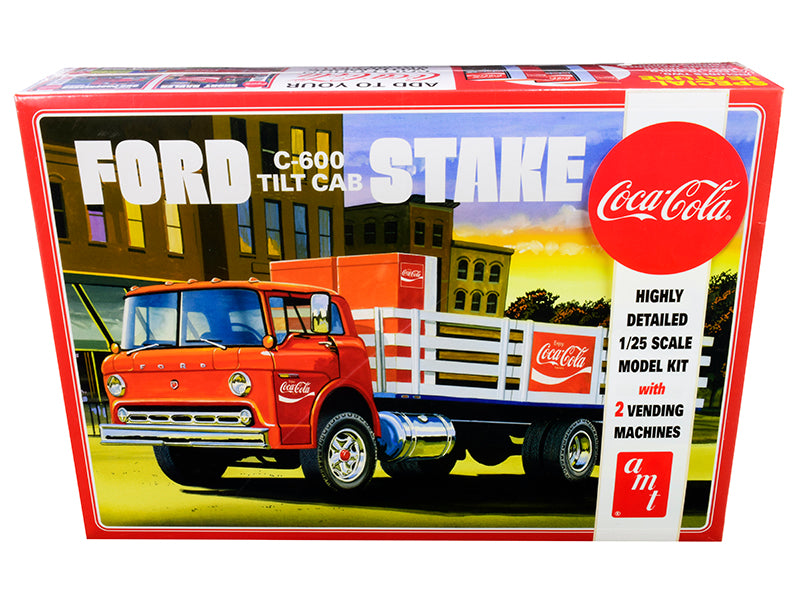 Skill 3 Model Kit Ford C600 Stake Bed Truck with Two Coca-Cola Vending Machines 1/25 Scale Model by AMT