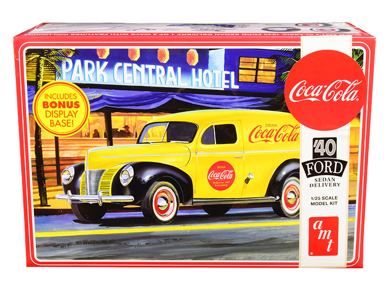 Skill 3 Model Kit 1940 Ford Sedan Delivery Van Coca-Cola with Display Base 1/25 Scale Model by AMT