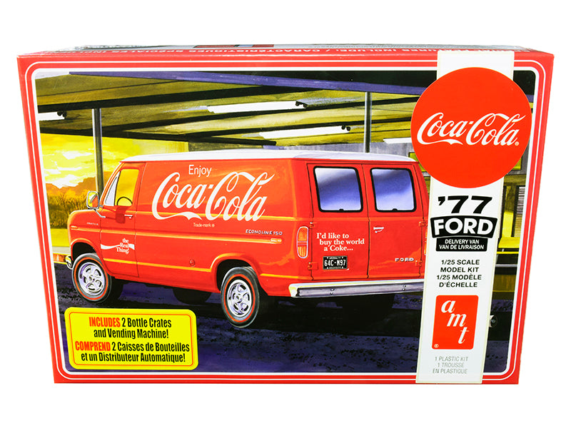 Skill 3 Model Kit 1977 Ford Delivery Van with 2 Bottles Crates and Vending Machine Coca-Cola 1/25 Scale Model by AMT