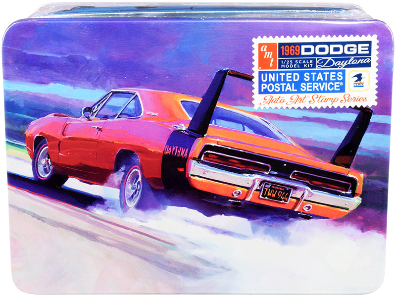 Skill 2 Model Kit 1969 Dodge Charger Daytona USPS (United States Postal Service) Themed Collectible Tin 1/25 Scale Model by AMT