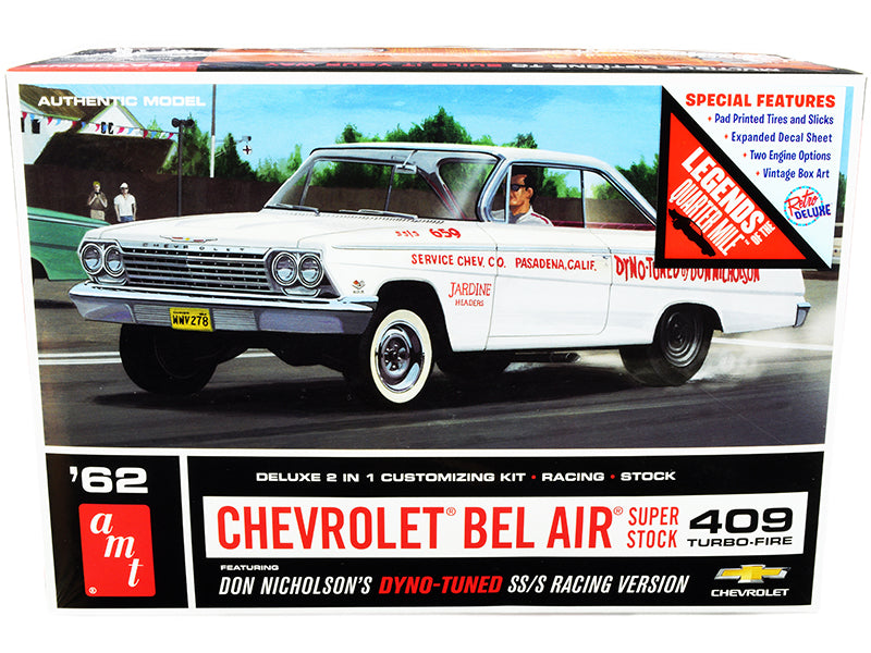 Skill 2 Model Kit 1962 Chevrolet Bel Air Super Stock 409 Turbo-Fire Don Nicholson's 2-in-1 Kit Legends of the Quarter Mile 1/25 Scale Model by AMT