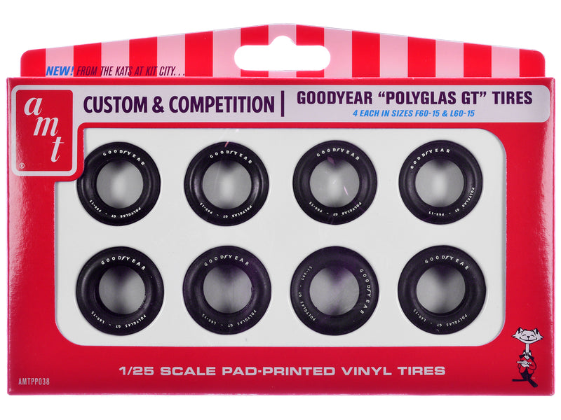 Model Kit "Goodyear Polyglas GT" Tires Set of 8 Pieces for 1/25 Scale Models by AMT