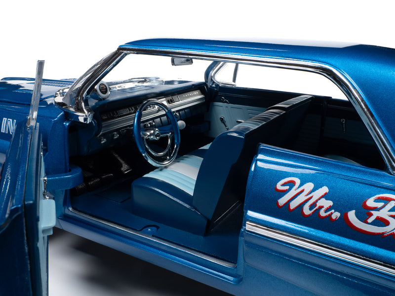 1962 Pontiac Catalina "Arnie Beswick - Mr. B's Passionate Poncho" Ensign Blue Metallic with Blue and White Interior "Legends of the Quarter Mile" Series 1/18 Diecast Model Car by Auto World