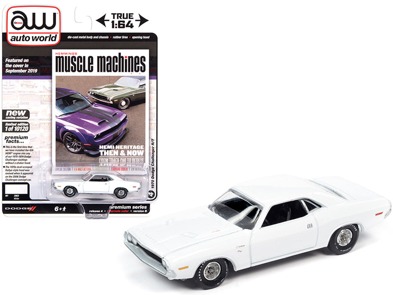 1970 Dodge Challenger R/T White Hemmings Muscle Machines Magazine Cover Car (September 2019) Limited Edition to 10120 pieces Worldwide 1/64 Diecast Model Car by Auto World