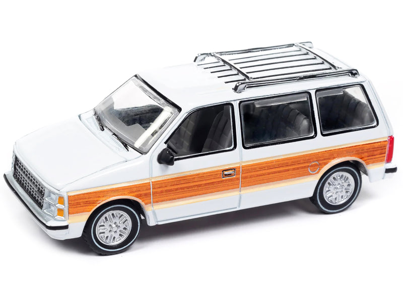 1985 Dodge Caravan Van White with Woodgrain Side Panels "Mighty Minivans" Series 1/64 Diecast Model Car by Auto World