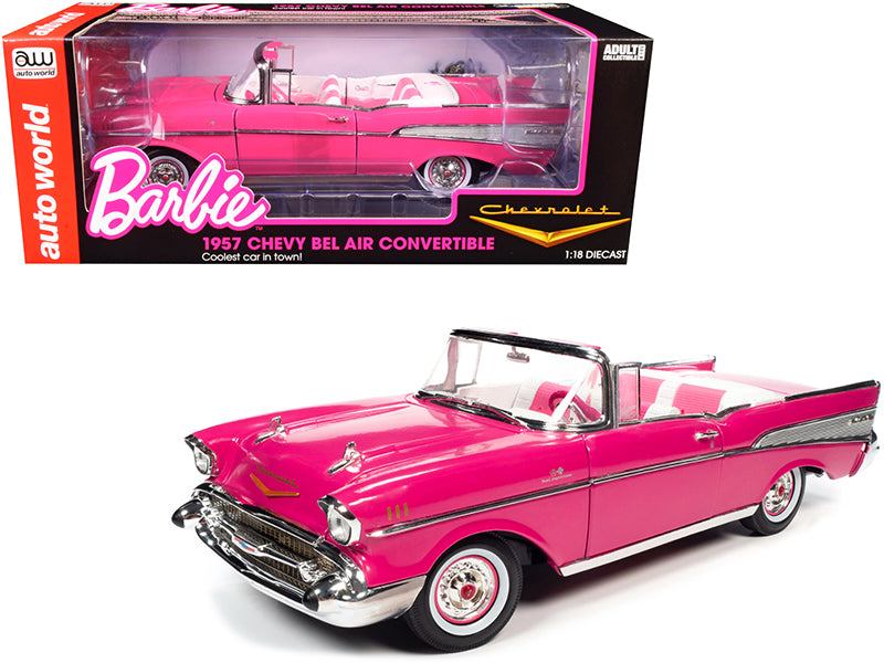 1957 Chevrolet Bel Air Convertible Pink Barbie Silver Screen Machines 1/18 Diecast Model Car by Auto World