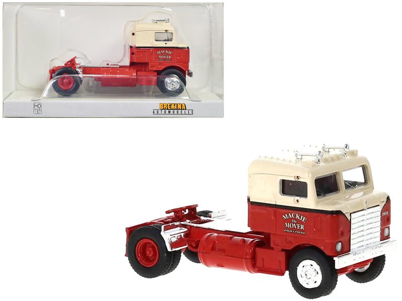 1950 Kenworth Bullnose Truck Tractor Red and Beige Mackie the Mover 1/87 (HO) Scale Model Car by Brekina