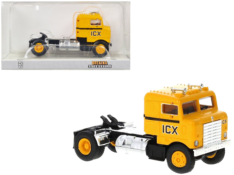 1950 Kenworth Bullnose Truck Tractor Yellow with Black Stripes ICX 1/87 (HO) Scale Model Car by Brekina