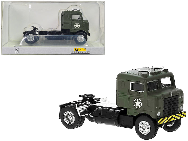 1950 Kenworth Bullnose Truck Tractor Olive Drab United States Air Force 1/87 (HO) Scale Model Car by Brekina