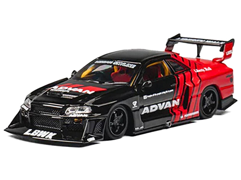 Nissan Skyline LB-ER34 "Super Silhouette" RHD (Right Hand Drive) "ADVAN" Black and Red with Extra Wheels 1/64 Diecast Model Car by CM Models