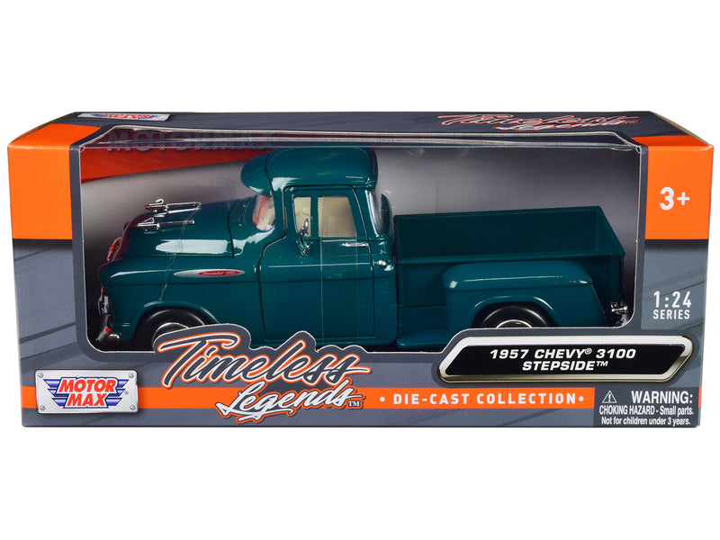 1957 Chevrolet 3100 Stepside Pickup Truck Teal Metallic Timeless Legends Series 1/24 Diecast Model Car by Motormax