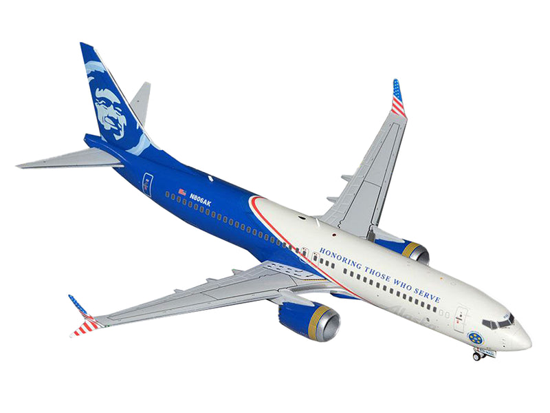 Boeing 737 MAX 8 Commercial Aircraft "Alaska Airlines - Honoring Those Who Serve" (N806AK) White and Blue "Gemini 200" Series 1/200 Diecast Model Airplane by GeminiJets