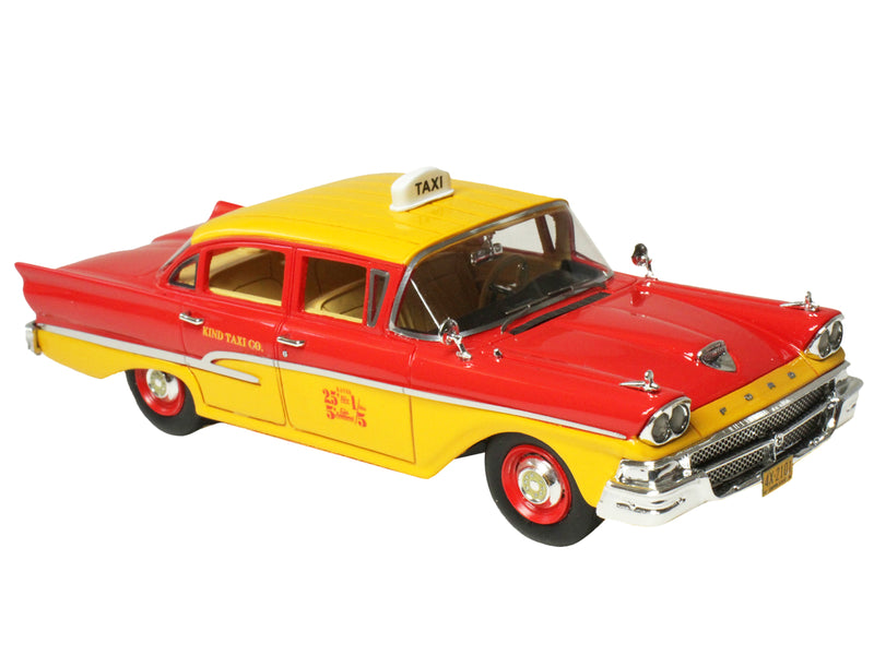 1958 Ford Custom 300 Taxi Cab "Kind Taxi Co." Red and Yellow with Yellow Interior Limited Edition to 200 pieces Worldwide 1/43 Model Car by Goldvarg Collection