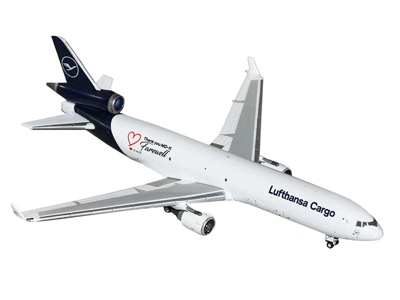 McDonnell Douglas MD-11F Commercial Aircraft "Lufthansa Cargo - Farewell to MD-11" (D-ALCC) White with Dark Blue 1/400 Diecast Model Airplane by GeminiJets