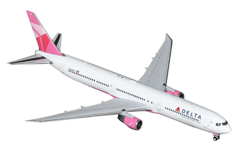 Boeing 767-400ER Commercial Aircraft "Delta Air Lines - Breast Cancer Research Foundation" (N845MH) White with Pink Tail 1/400 Diecast Model Airplane by GeminiJets