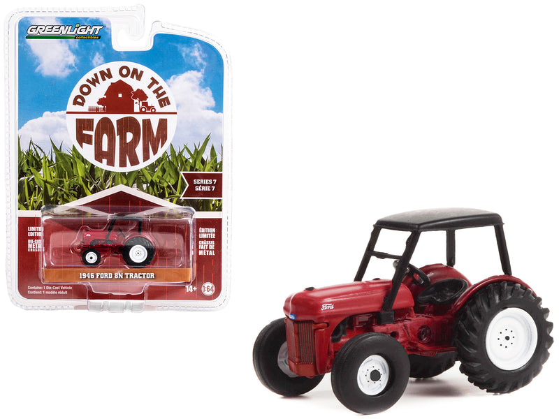 1946 Ford 8N Tractor Red with Black Canopy Down on the Farm Series 7 1/64 Diecast Model by Greenlight