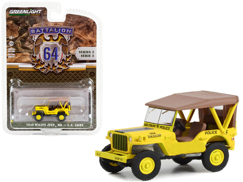 1949 Willys Jeep MB U.S. Army 545th Military Police Company Camp Drake Japan Training Camp Yellow Battalion 64 Series 3 1/64 Diecast Model Car by Greenlight