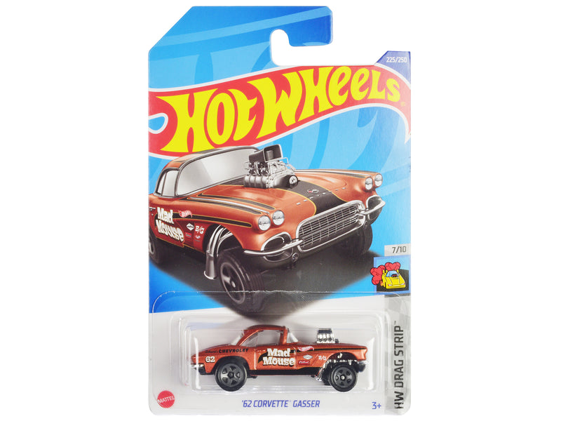 1962 Chevrolet Corvette Gasser Mad Mouse Copper Metallic with Black Stripes HW Drag Strip Series Diecast Model Car by Hot Wheels