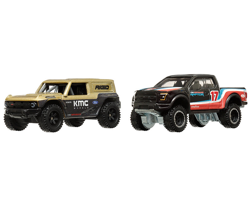 Ford Bronco R Gold Metallic and Black and 2017 Ford F-150 Raptor Pickup Truck