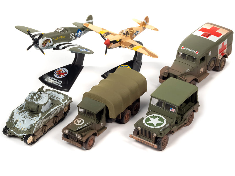 WWII Warriors: European Theater Military 2022 Set B of 6 pieces Release 2 Limited Edition to 2000 pieces Worldwide Diecast Model Cars by Johnny Lightning